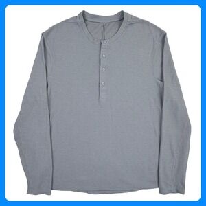 Lululemon Waffle Knit Henley Shirt Men XL Gray Long Sleeve Pullover